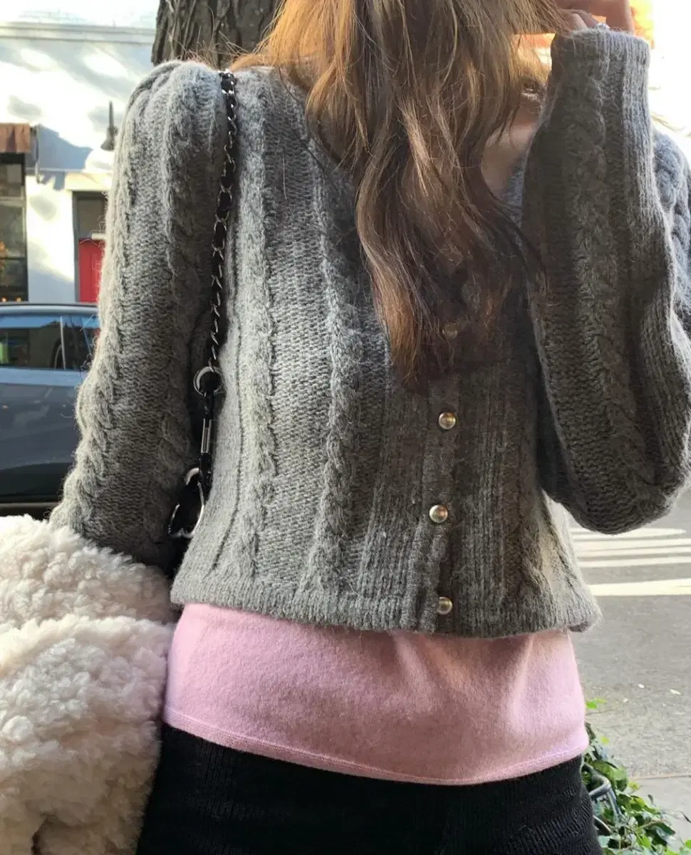 타낫 펄 케이블 가디건 그레이 Pearl cable cardigan